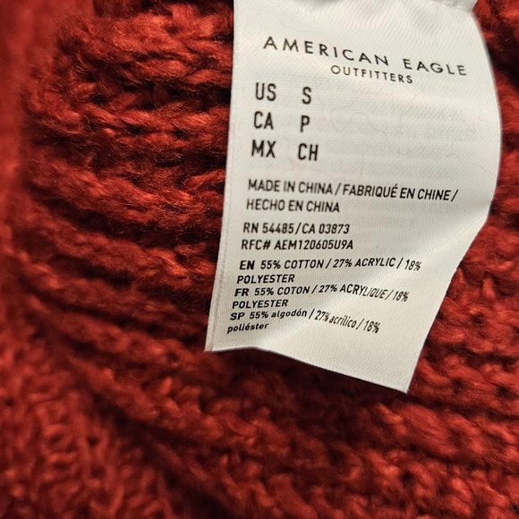 AE American Eagle Cable Knit Mock neck Red Sweater jumper Bishop sleeve size S - Picture 10 of 11